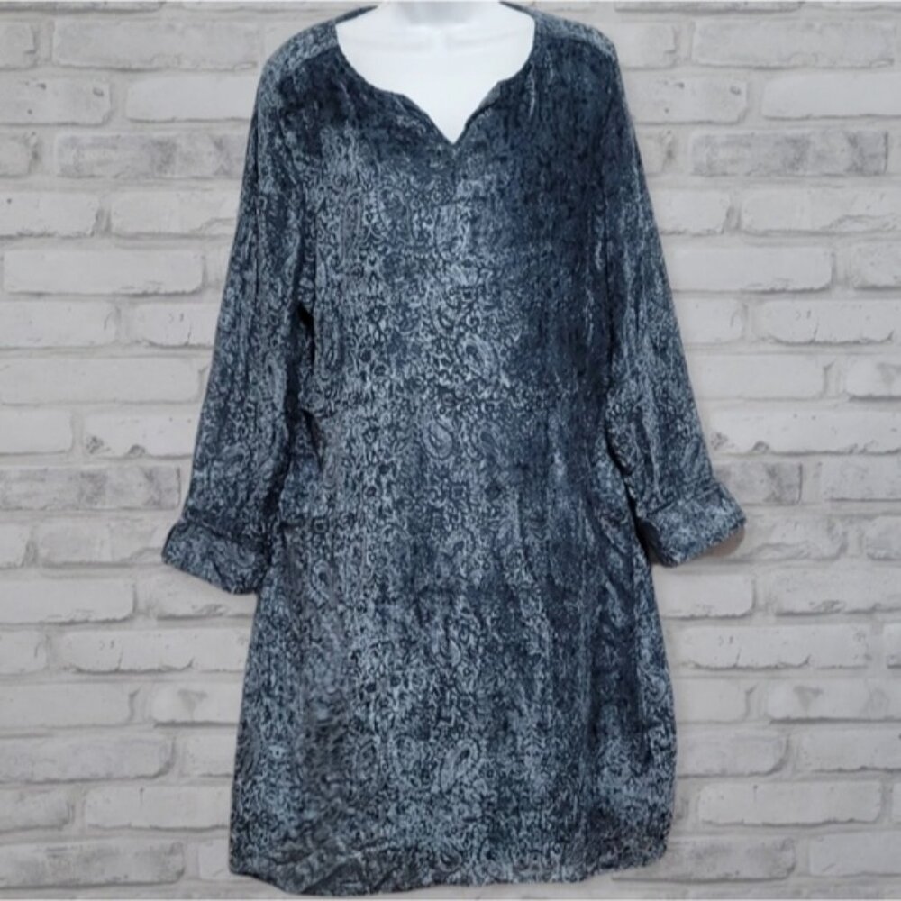 Garnet Hill Split Neck Sheer Burnout Velvet Paisley Dress